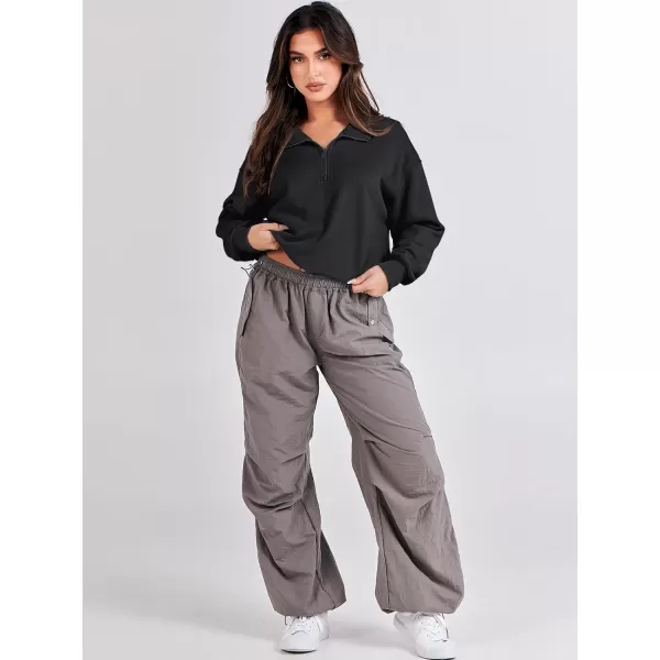 imageANRABESS Womens Half Zip Crop Sweatshirt Workout Hoodie High Neck Long Sleeve Athletic ClothesBlack