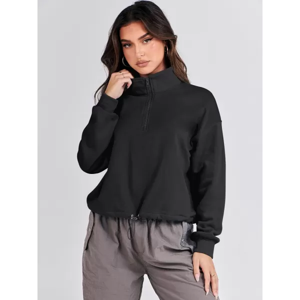 imageANRABESS Womens Half Zip Crop Sweatshirt Workout Hoodie High Neck Long Sleeve Athletic ClothesBlack