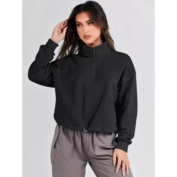 imageANRABESS Womens Half Zip Crop Sweatshirt Workout Hoodie High Neck Long Sleeve Athletic ClothesBlack