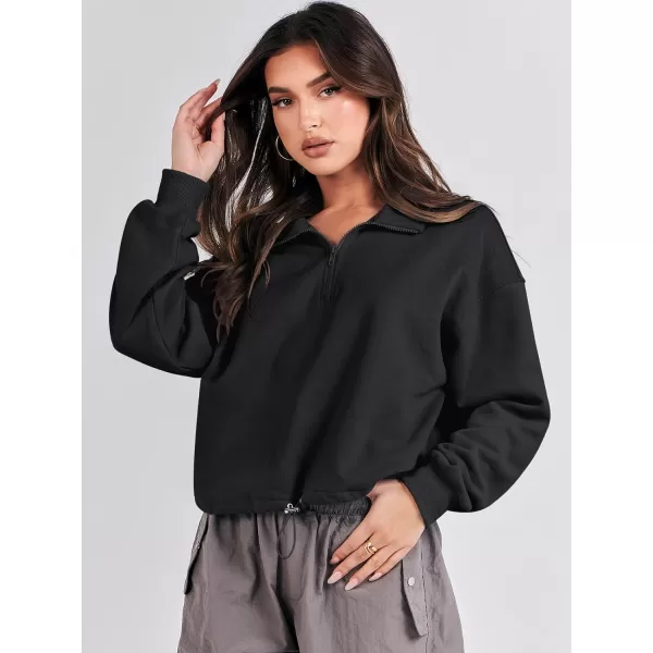 imageANRABESS Womens Half Zip Crop Sweatshirt Workout Hoodie High Neck Long Sleeve Athletic ClothesBlack