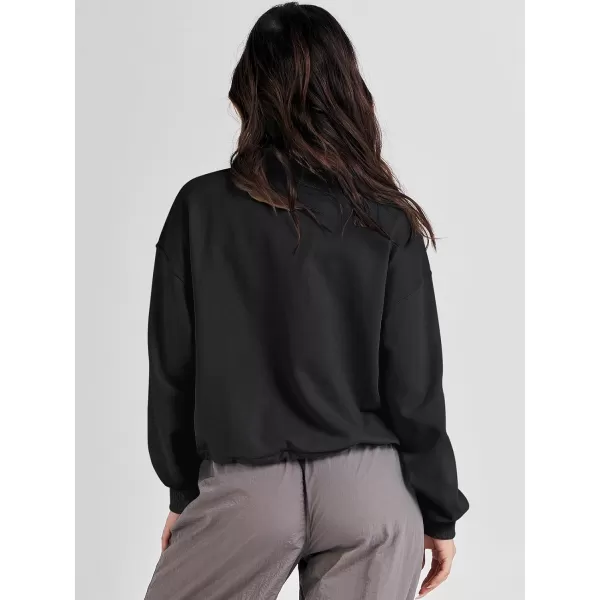 imageANRABESS Womens Half Zip Crop Sweatshirt Workout Hoodie High Neck Long Sleeve Athletic ClothesBlack