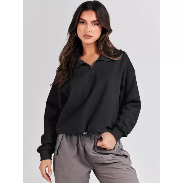 imageANRABESS Womens Half Zip Crop Sweatshirt Workout Hoodie High Neck Long Sleeve Athletic ClothesBlack