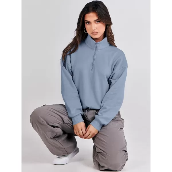 imageANRABESS Womens Half Zip Crop Sweatshirt Workout Hoodie High Neck Long Sleeve Athletic ClothesBlue
