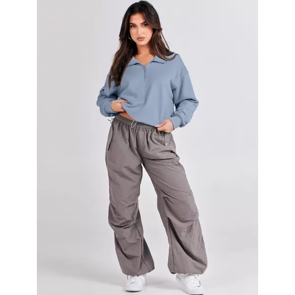 imageANRABESS Womens Half Zip Crop Sweatshirt Workout Hoodie High Neck Long Sleeve Athletic ClothesBlue