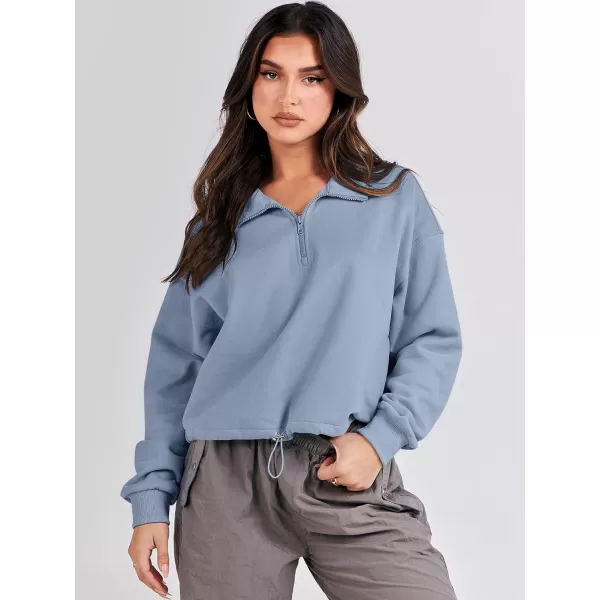 imageANRABESS Womens Half Zip Crop Sweatshirt Workout Hoodie High Neck Long Sleeve Athletic ClothesBlue