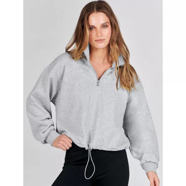 imageANRABESS Womens Half Zip Crop Sweatshirt Workout Hoodie High Neck Long Sleeve Athletic ClothesGray