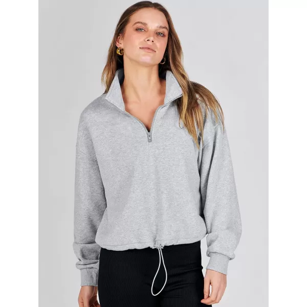 imageANRABESS Womens Half Zip Crop Sweatshirt Workout Hoodie High Neck Long Sleeve Athletic ClothesGray