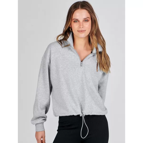 imageANRABESS Womens Half Zip Crop Sweatshirt Workout Hoodie High Neck Long Sleeve Athletic ClothesGray