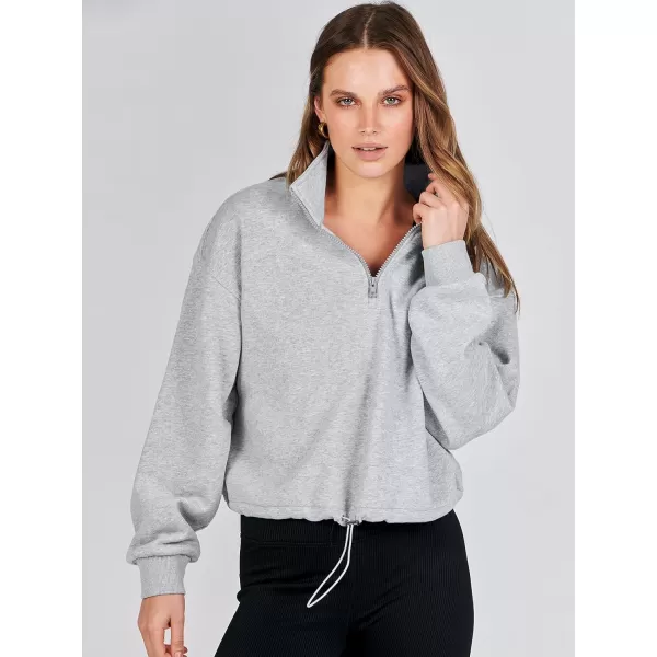 imageANRABESS Womens Half Zip Crop Sweatshirt Workout Hoodie High Neck Long Sleeve Athletic ClothesGray