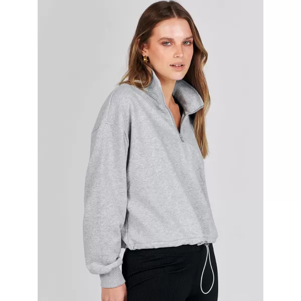 imageANRABESS Womens Half Zip Crop Sweatshirt Workout Hoodie High Neck Long Sleeve Athletic ClothesGray