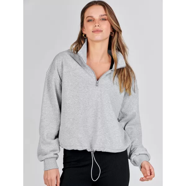 imageANRABESS Womens Half Zip Crop Sweatshirt Workout Hoodie High Neck Long Sleeve Athletic ClothesGray