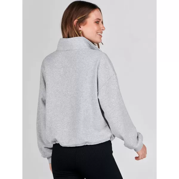 imageANRABESS Womens Half Zip Crop Sweatshirt Workout Hoodie High Neck Long Sleeve Athletic ClothesGray