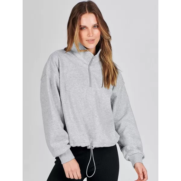 imageANRABESS Womens Half Zip Crop Sweatshirt Workout Hoodie High Neck Long Sleeve Athletic ClothesGray