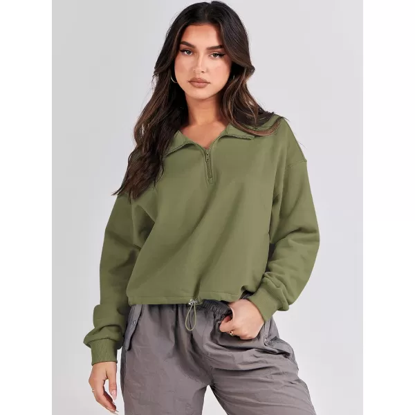 imageANRABESS Womens Half Zip Crop Sweatshirt Workout Hoodie High Neck Long Sleeve Athletic ClothesGreen
