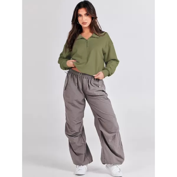 imageANRABESS Womens Half Zip Crop Sweatshirt Workout Hoodie High Neck Long Sleeve Athletic ClothesGreen