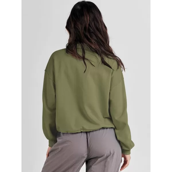 imageANRABESS Womens Half Zip Crop Sweatshirt Workout Hoodie High Neck Long Sleeve Athletic ClothesGreen