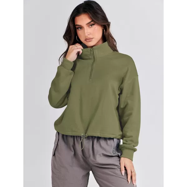 imageANRABESS Womens Half Zip Crop Sweatshirt Workout Hoodie High Neck Long Sleeve Athletic ClothesGreen