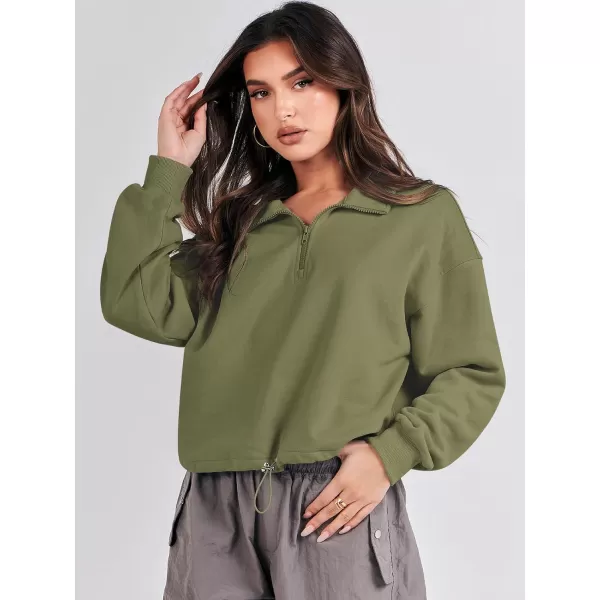 imageANRABESS Womens Half Zip Crop Sweatshirt Workout Hoodie High Neck Long Sleeve Athletic ClothesGreen