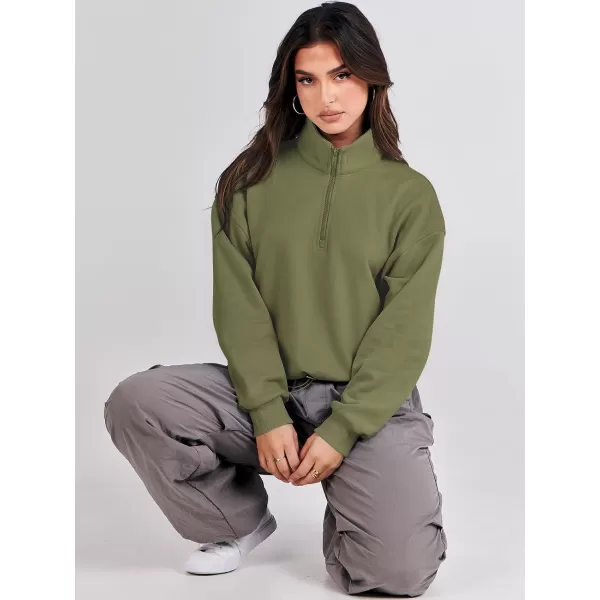 imageANRABESS Womens Half Zip Crop Sweatshirt Workout Hoodie High Neck Long Sleeve Athletic ClothesGreen