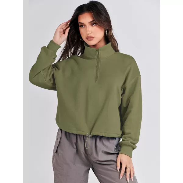 imageANRABESS Womens Half Zip Crop Sweatshirt Workout Hoodie High Neck Long Sleeve Athletic ClothesGreen