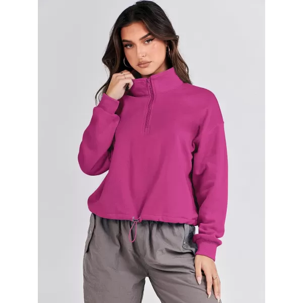 imageANRABESS Womens Half Zip Crop Sweatshirt Workout Hoodie High Neck Long Sleeve Athletic ClothesHot Pink