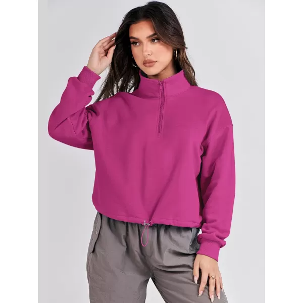 imageANRABESS Womens Half Zip Crop Sweatshirt Workout Hoodie High Neck Long Sleeve Athletic ClothesHot Pink