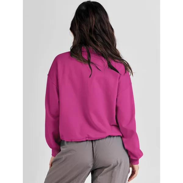 imageANRABESS Womens Half Zip Crop Sweatshirt Workout Hoodie High Neck Long Sleeve Athletic ClothesHot Pink