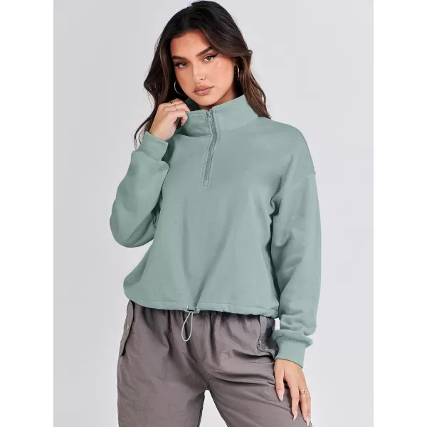 imageANRABESS Womens Half Zip Crop Sweatshirt Workout Hoodie High Neck Long Sleeve Athletic ClothesLight Green