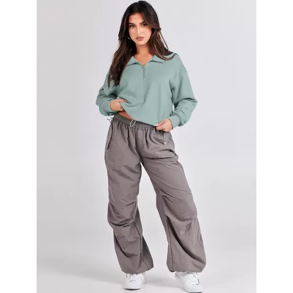 imageANRABESS Womens Half Zip Crop Sweatshirt Workout Hoodie High Neck Long Sleeve Athletic ClothesLight Green