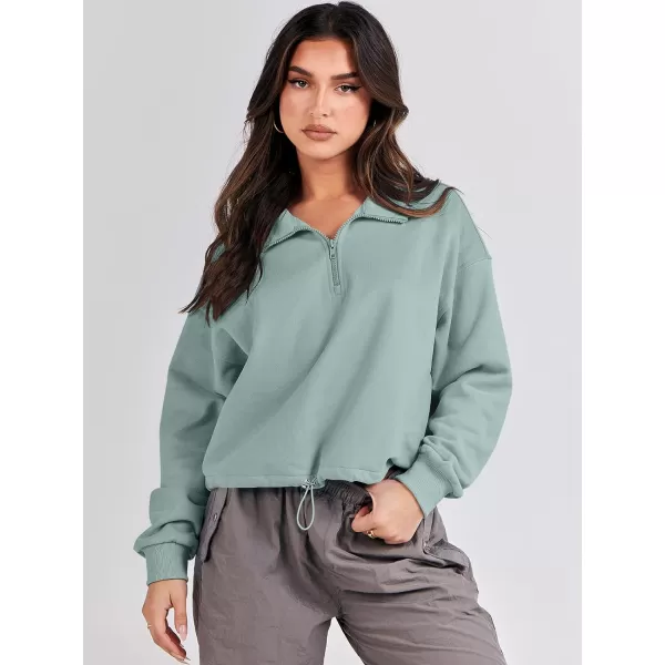 imageANRABESS Womens Half Zip Crop Sweatshirt Workout Hoodie High Neck Long Sleeve Athletic ClothesLight Green