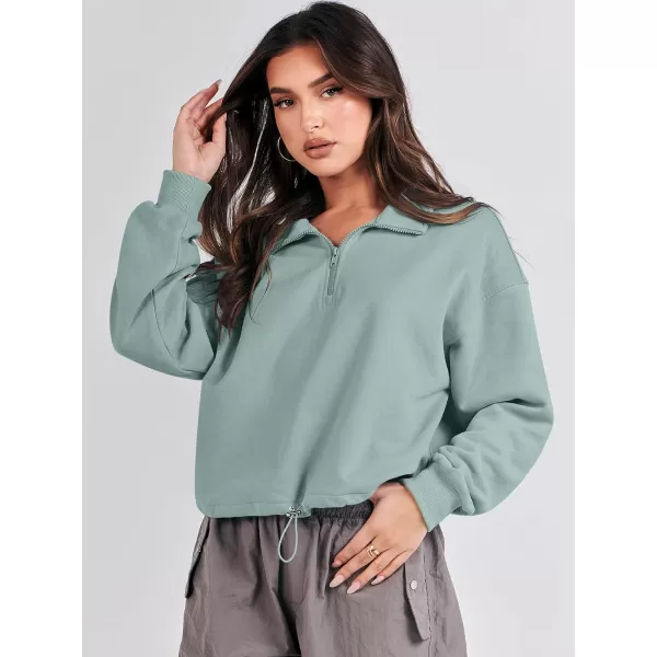 imageANRABESS Womens Half Zip Crop Sweatshirt Workout Hoodie High Neck Long Sleeve Athletic ClothesLight Green