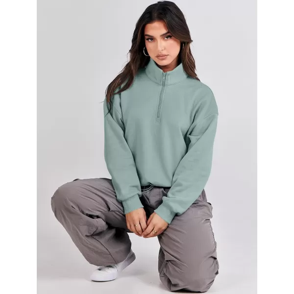 imageANRABESS Womens Half Zip Crop Sweatshirt Workout Hoodie High Neck Long Sleeve Athletic ClothesLight Green