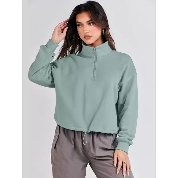 imageANRABESS Womens Half Zip Crop Sweatshirt Workout Hoodie High Neck Long Sleeve Athletic ClothesLight Green