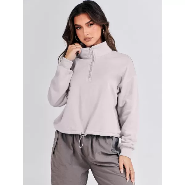 imageANRABESS Womens Half Zip Crop Sweatshirt Workout Hoodie High Neck Long Sleeve Athletic ClothesLight Grey