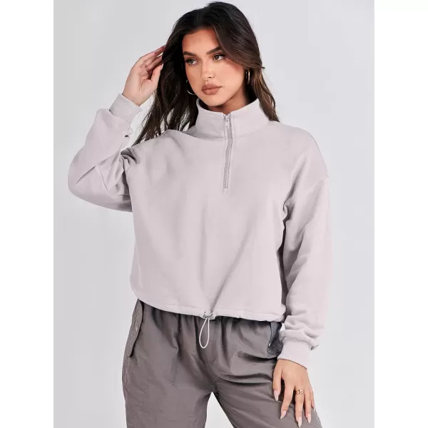 imageANRABESS Womens Half Zip Crop Sweatshirt Workout Hoodie High Neck Long Sleeve Athletic ClothesLight Grey