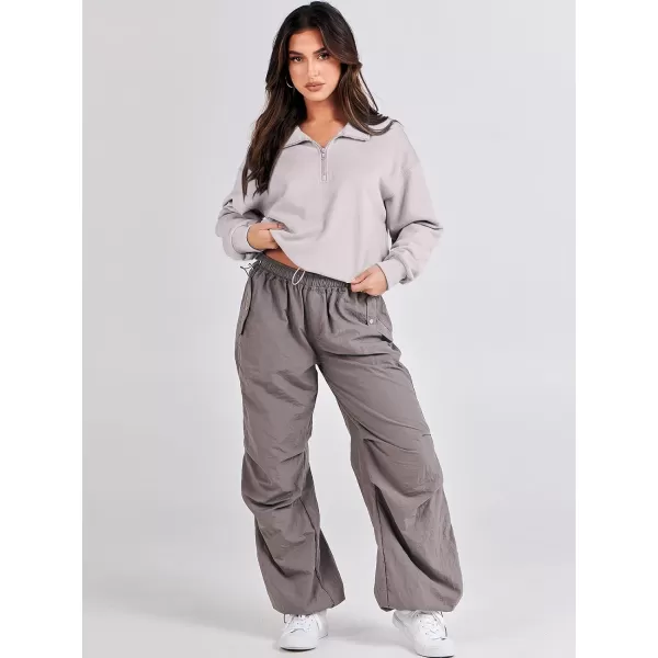 imageANRABESS Womens Half Zip Crop Sweatshirt Workout Hoodie High Neck Long Sleeve Athletic ClothesLight Grey