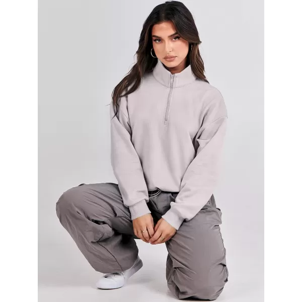 imageANRABESS Womens Half Zip Crop Sweatshirt Workout Hoodie High Neck Long Sleeve Athletic ClothesLight Grey