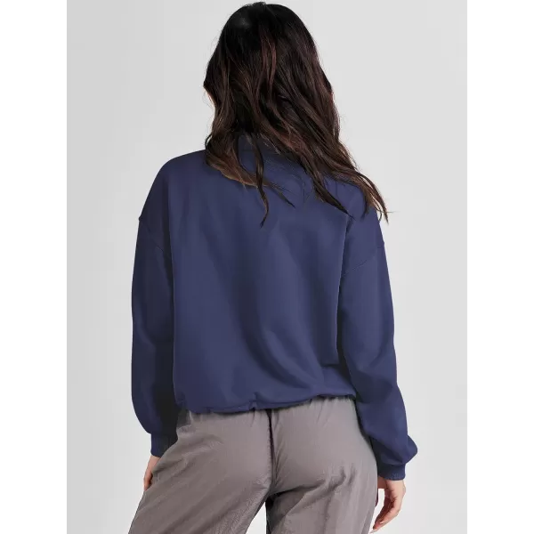 imageANRABESS Womens Half Zip Crop Sweatshirt Workout Hoodie High Neck Long Sleeve Athletic ClothesNavy Blue