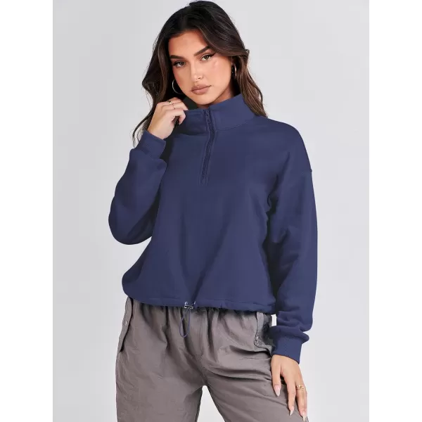 imageANRABESS Womens Half Zip Crop Sweatshirt Workout Hoodie High Neck Long Sleeve Athletic ClothesNavy Blue