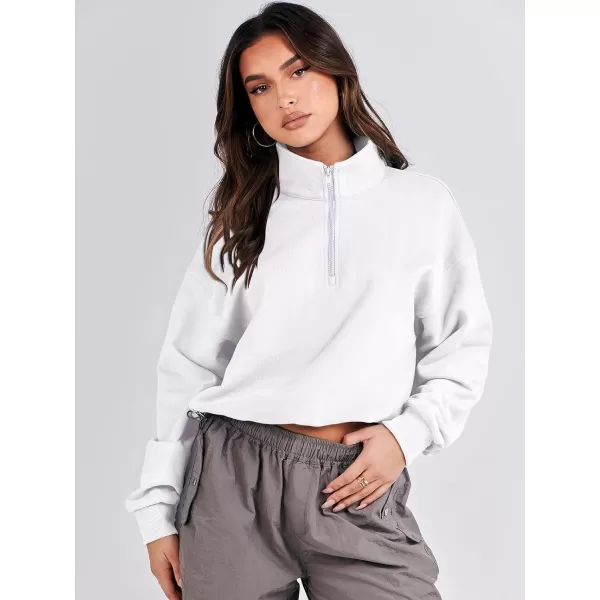 imageANRABESS Womens Half Zip Crop Sweatshirt Workout Hoodie High Neck Long Sleeve Athletic ClothesWhite