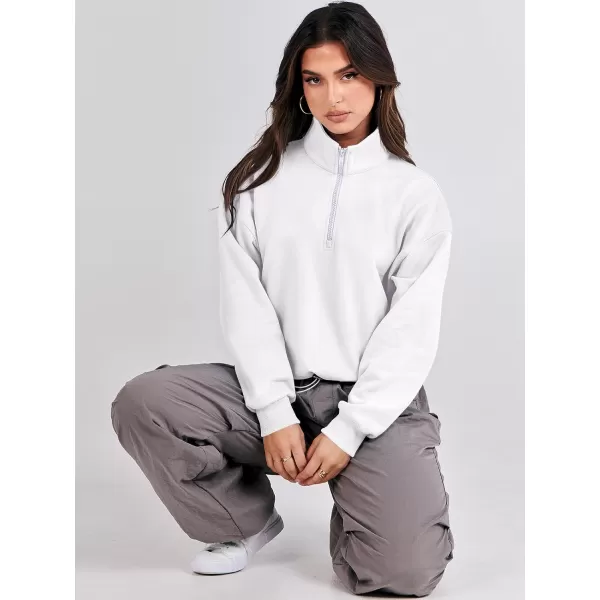 imageANRABESS Womens Half Zip Crop Sweatshirt Workout Hoodie High Neck Long Sleeve Athletic ClothesWhite
