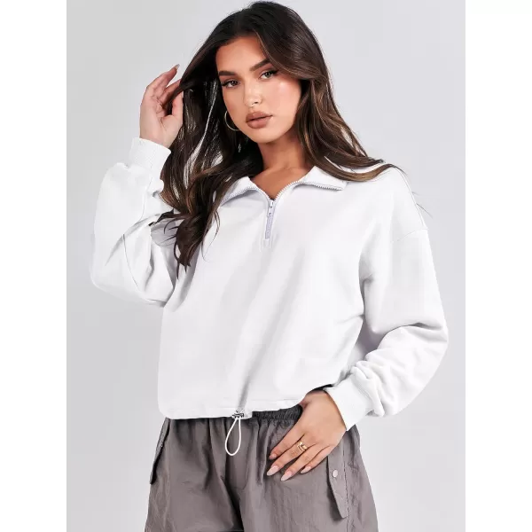 imageANRABESS Womens Half Zip Crop Sweatshirt Workout Hoodie High Neck Long Sleeve Athletic ClothesWhite