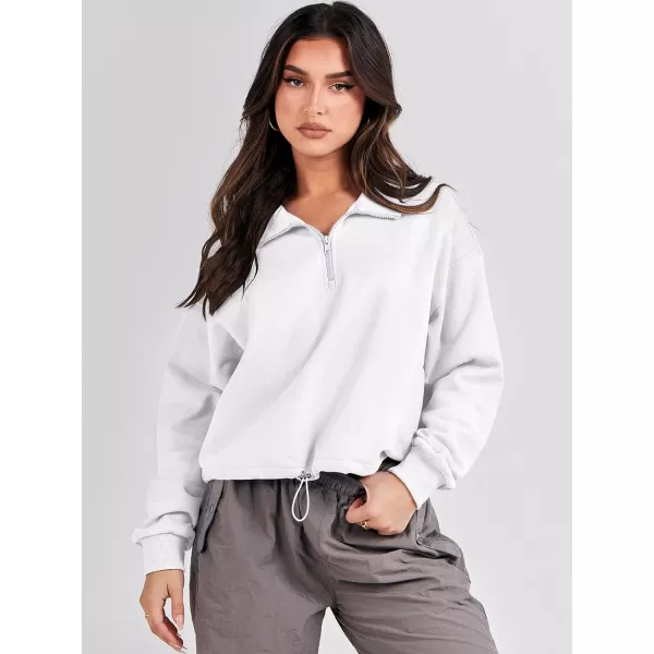 imageANRABESS Womens Half Zip Crop Sweatshirt Workout Hoodie High Neck Long Sleeve Athletic ClothesWhite