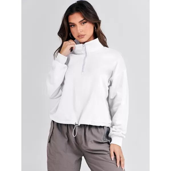 imageANRABESS Womens Half Zip Crop Sweatshirt Workout Hoodie High Neck Long Sleeve Athletic ClothesWhite