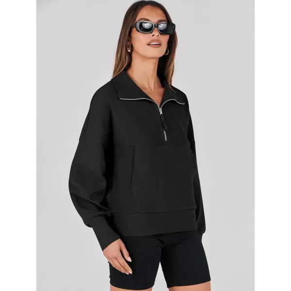 imageANRABESS Womens Half Zip Sweatshirt Cropped Pullover Casual Fleece Ribbed Knit Top 2023 Fall Fashion Sweater HoodiesBlack