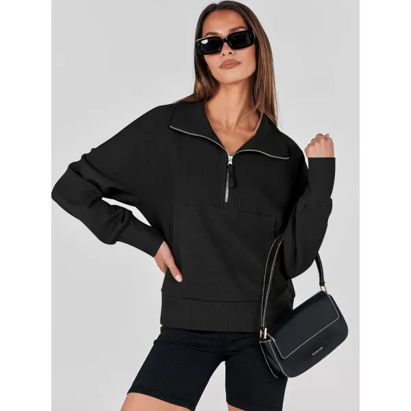 imageANRABESS Womens Half Zip Sweatshirt Cropped Pullover Casual Fleece Ribbed Knit Top 2023 Fall Fashion Sweater HoodiesBlack
