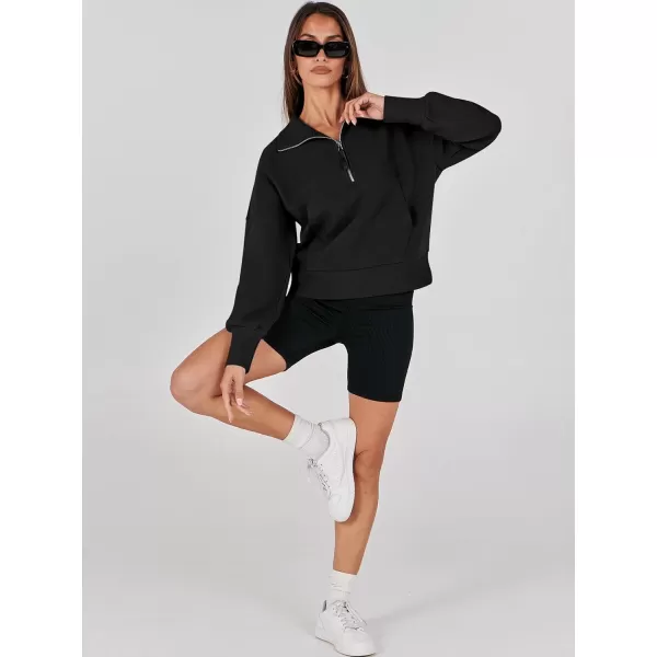 imageANRABESS Womens Half Zip Sweatshirt Cropped Pullover Casual Fleece Ribbed Knit Top 2023 Fall Fashion Sweater HoodiesBlack
