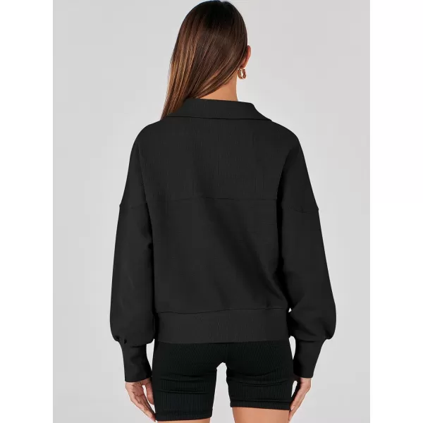 imageANRABESS Womens Half Zip Sweatshirt Cropped Pullover Casual Fleece Ribbed Knit Top 2023 Fall Fashion Sweater HoodiesBlack