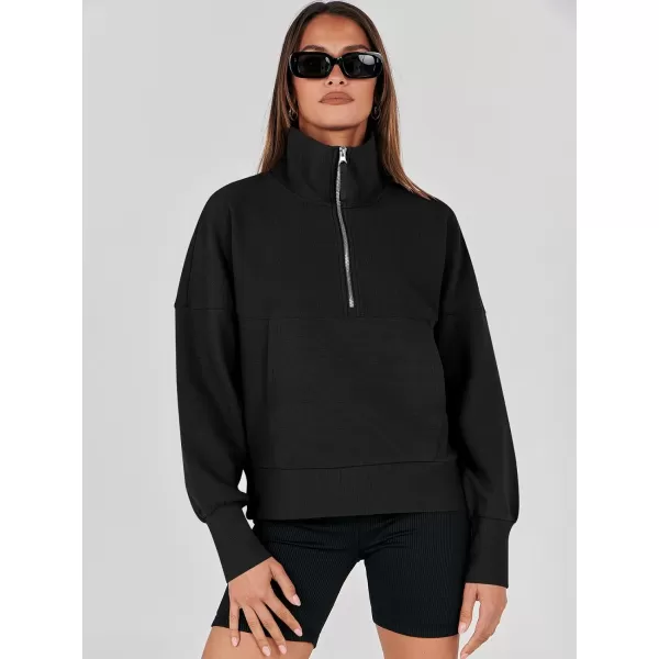 imageANRABESS Womens Half Zip Sweatshirt Cropped Pullover Casual Fleece Ribbed Knit Top 2023 Fall Fashion Sweater HoodiesBlack