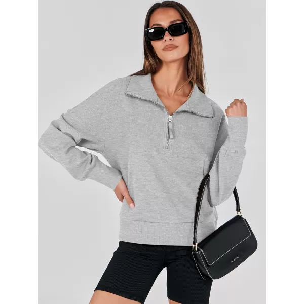 imageANRABESS Womens Half Zip Sweatshirt Cropped Pullover Casual Fleece Ribbed Knit Top 2023 Fall Fashion Sweater HoodiesGrey